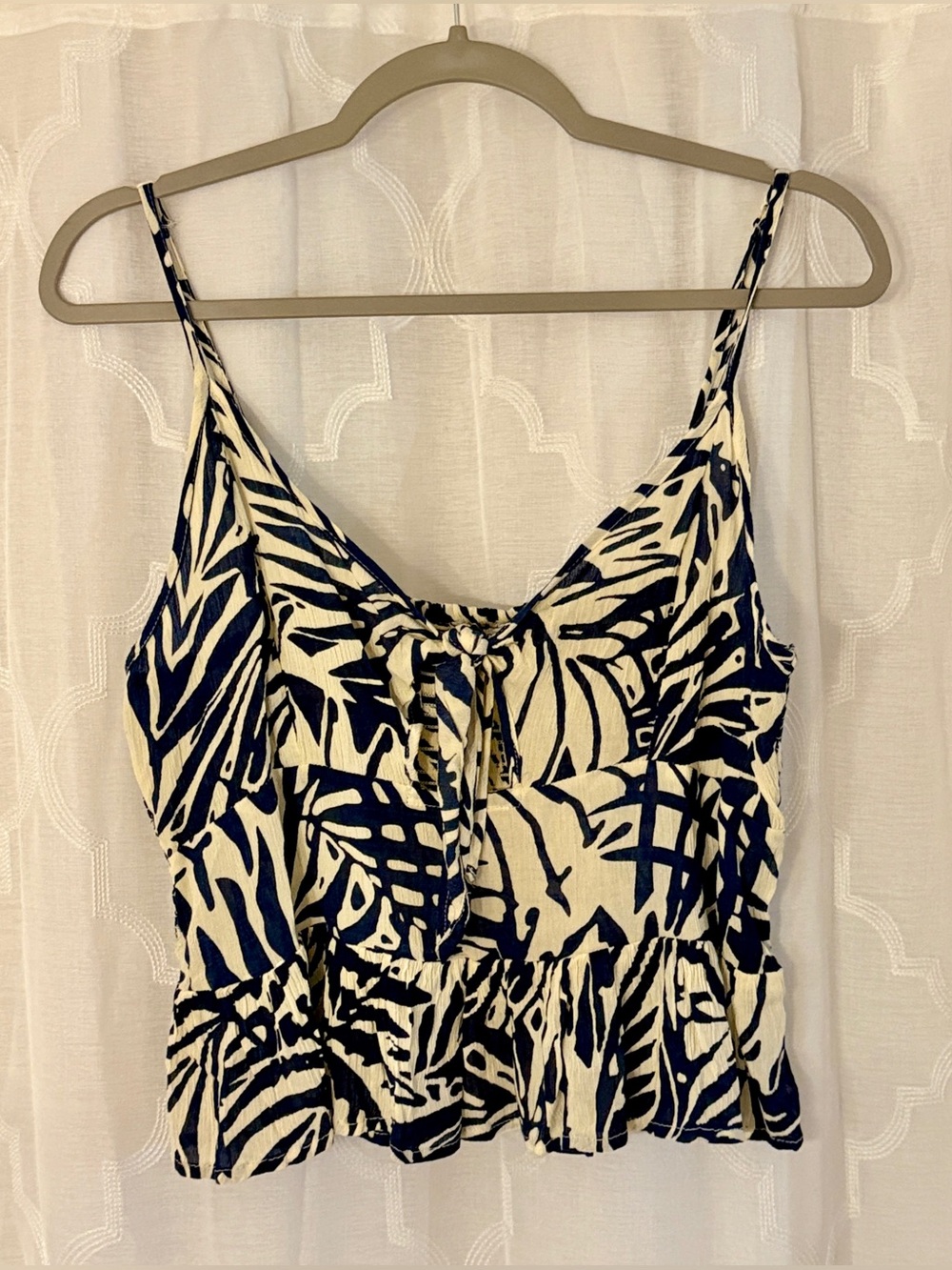 Patrons of Peace Large Navy Cream Tropical Tie Front Cami Top